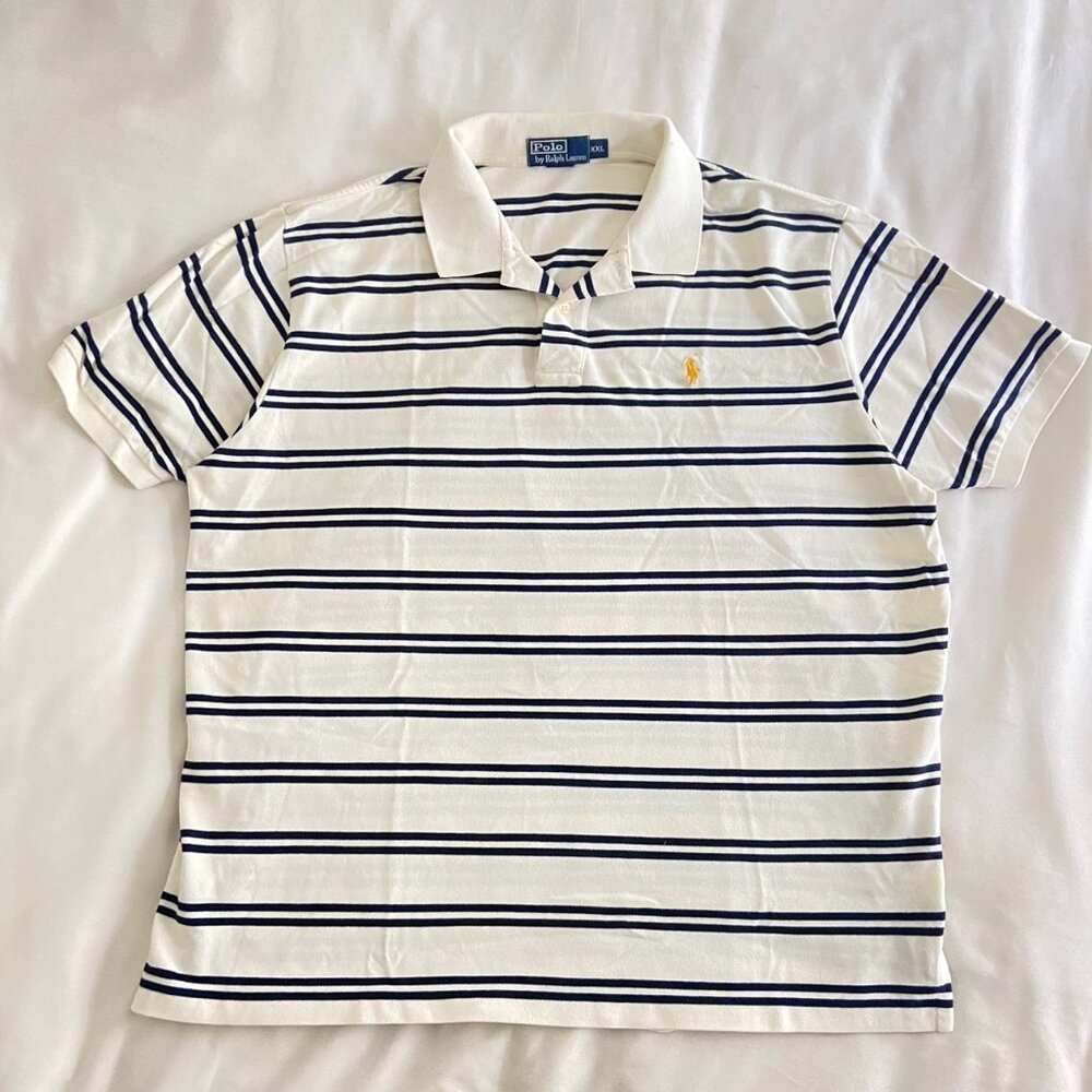 Polo By Ralph Lauren- White with Double Navy Stripe- Men's XXL